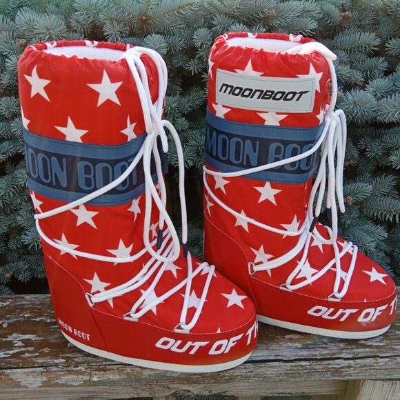 Moon Boot Retro Biker Icon Red With White Stars 35/38 fits US 5 - 7 - Picture 1 of 12